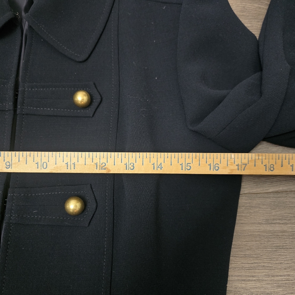 Tahari Black Trench Coat Gold Buttons Military Old Money Preppy Nautical - Picture 9 of 11